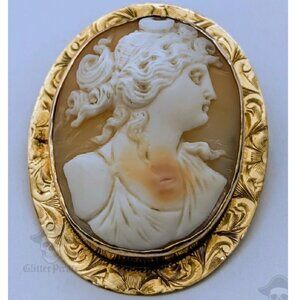 Antique Victorian 10k Yellow Gold Cameo Swivel Pendant Brooch Hand Carved Shell